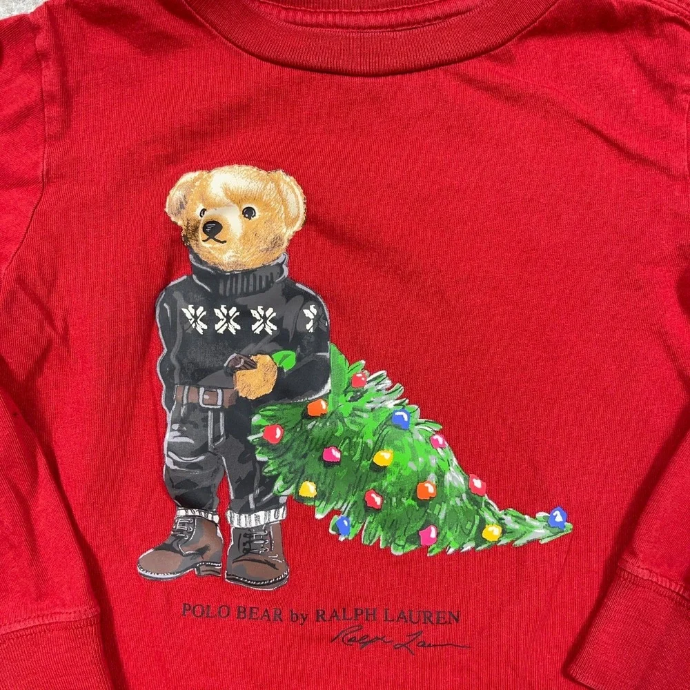 Polo‎ Ralph Lauren Shirt Baby Boys Size 3T Red Polo Bear Tee Christmas Kids *